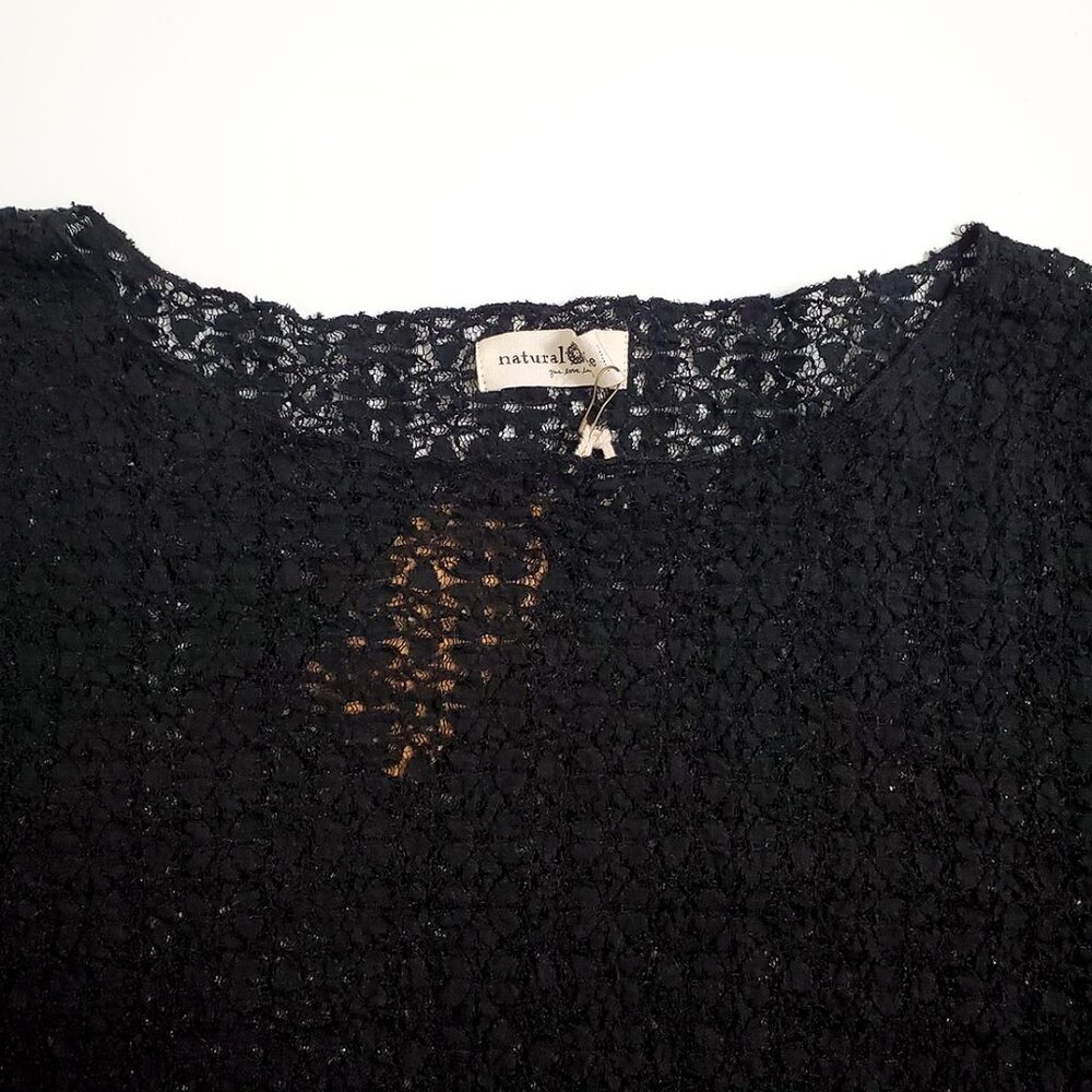 Natural Life Lace Layering Top L Black Long Sleeve Semi Sheer Stretchy Boho - Picture 8 of 13